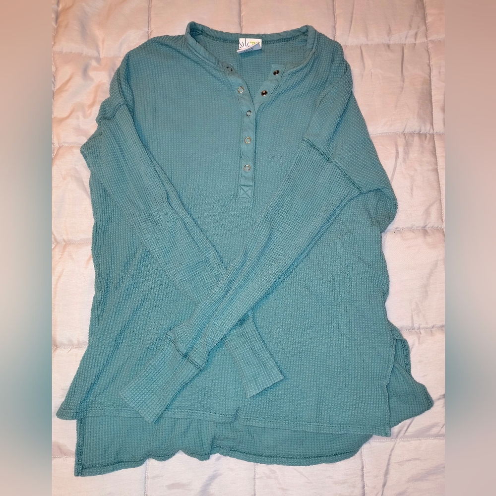 Aerie Offline Teal Button-Up Long Sleeve